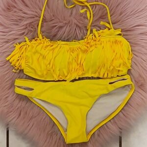 Brand New LADIES 2-PIECE  BANDEAU TOP FRINGE BIKINI SWIMSUIT-S